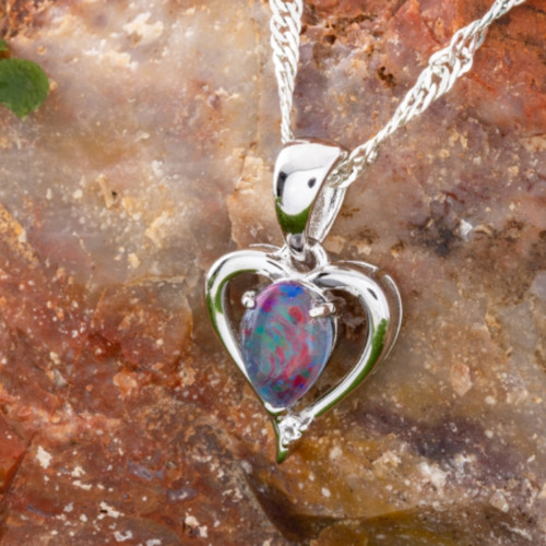  *1 ENCHANTED AURORA HEARTSONG STERLING SILVER OPAL PENDANT