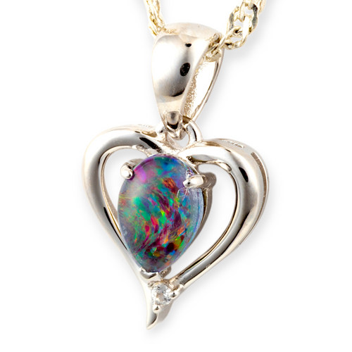  *1 ENCHANTED AURORA HEARTSONG STERLING SILVER OPAL PENDANT