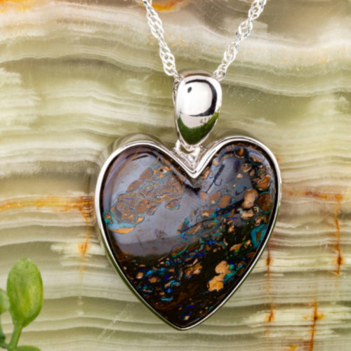 *1 ENCHANTED OUTBACK RAINHEART SILVER SOLID BOULDER OPAL PENDANT