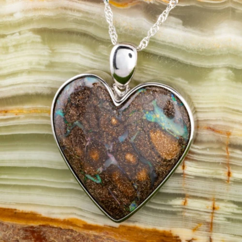 RAINBOW HORIZON HEART SILVER SOLID BOULDER OPAL PENDANT