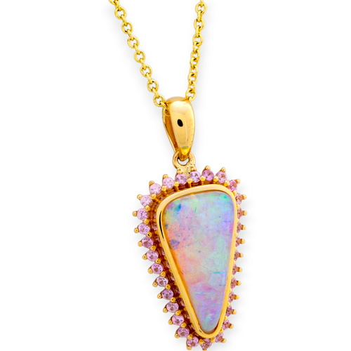 * 1  ARIA PINK CELESTIAL CRYSTAL OPAL GEM 14KT YELLOW GOLD PENDANT