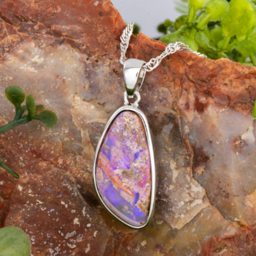*1 AN ENCHANTED ROYAL RAINFIRE SILVER SOLID OPAL PENDANT