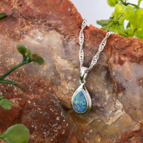 RAINBOW WHISPER TEARDROP SILVER OPAL PENDANT