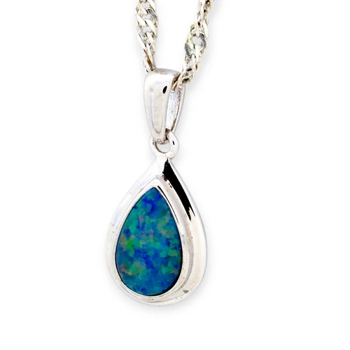 RAINBOW WHISPER TEARDROP SILVER OPAL PENDANT