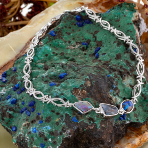 *1 FOREST AURORA SOLID BOULDER OPAL STERLING SILVER BRACELET