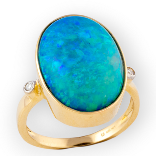 *AURORA SKY 18KT GOLD  AND DIAMOND OPAL RING