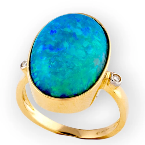 * 1 AURORA SKY 18KT GOLD  AND DIAMOND OPAL RING
