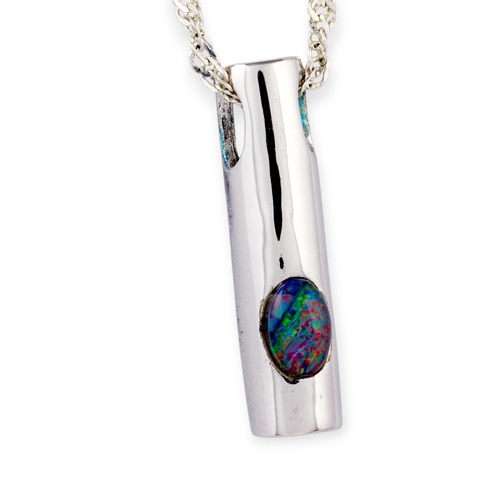 * 1 COSMIC AURORA RAINBOW DROP STERLING SILVER OPAL PENDANT