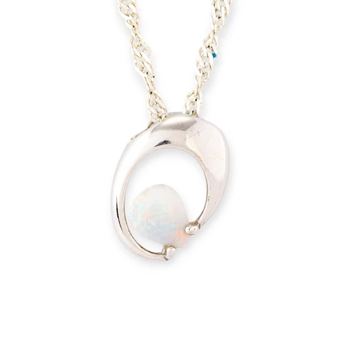 * 1 CELESTIAL MINIMAL STERLING SILVER WHITE OPAL PENDANT