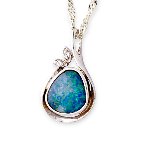 * 1 COSMIC OCEAN STERLING SILVER OPAL PENDANT