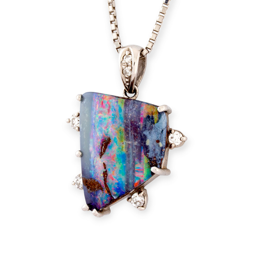 * 1 COSMIC COUTURE BOULDER OPAL & DIAMOND PLATINUM OPAL PENDANT