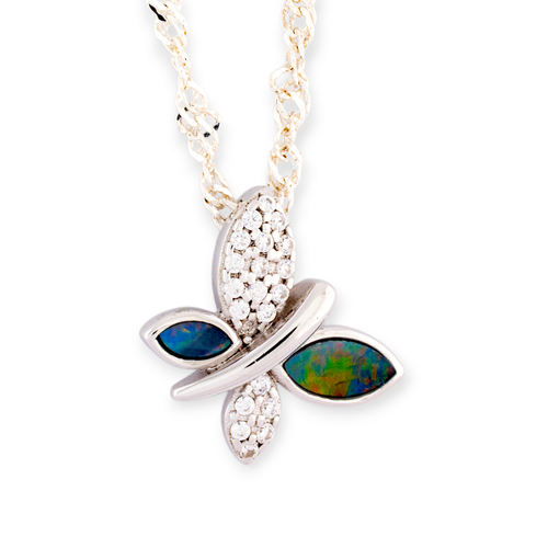 * 1 BUTTERFLY AURORA STERLING SILVER OPAL CHARM PENDANT