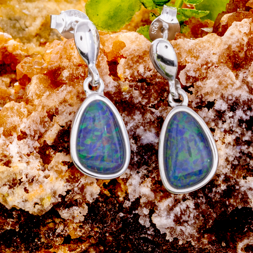 * 1 COSMIC AURORA SKYFALL STERLING SILVER OPAL EARRINGS