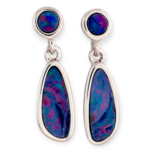 * 1 NEBULA VIOLET COUTURE CIRCLE OPAL DROP EARRINGS STERLING SILVER