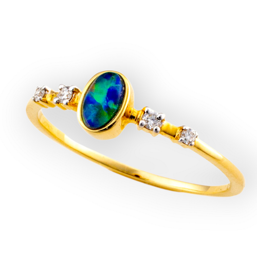 * ASTRAL RADIANCE DIAMOND CROWN 14KT YELLOW GOLD OPAL RING