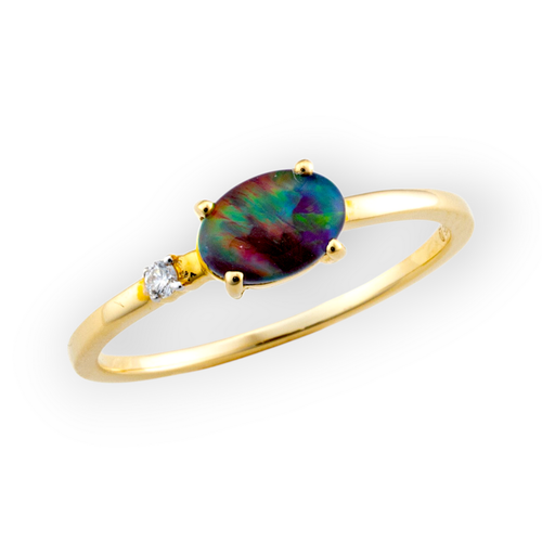 * GALACTIC DIAMOND LATTICE 14KT YELLOW GOLD GEM QUALITY OPAL RING
