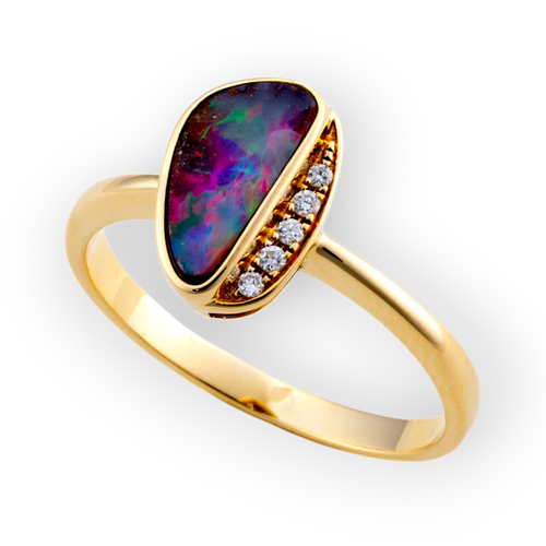 * LIMITED EDITION  BOULDER OPAL 14KT YELLOW GOLD & DIAMOND OPAL RING