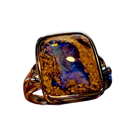 * 1 A PURPLE AURORA BOULDER OPAL STERLING SILVER  OPAL RING