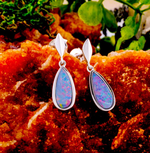 RADIANT DROP STERLING SILVER TEARDROP OPAL  EARRINGS