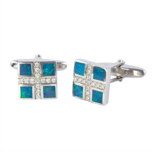 LOVE PAIR STERLING SILVER OPAL CUFFLINKS