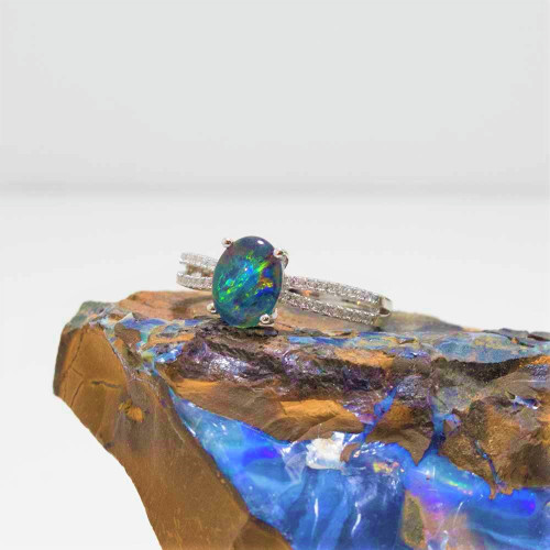 SUMMER RIVER STERLING SILVER AUSTRALIAN BLACK OPAL RING