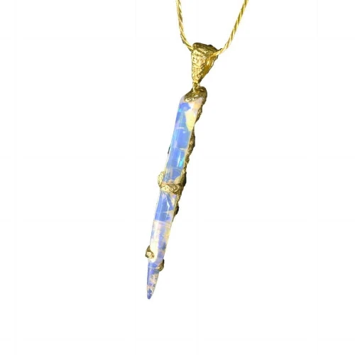 OPALIZED ANCIENT SEA 18KT GOLD SOLID AUSTRALIAN OPAL BELEMNITE NECKLACE (OPALIZED SQUID) 2