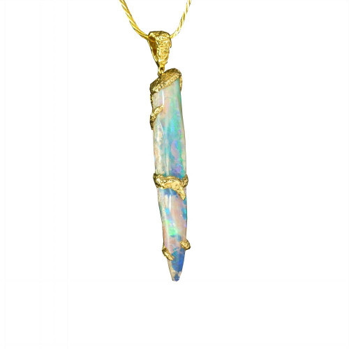 OPALIZED ANCIENT SEA 18KT GOLD SOLID AUSTRALIAN OPAL BELEMNITE NECKLACE (OPALIZED SQUID) 3
