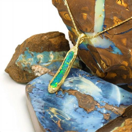 ROMAN'S MIRACLE 18KT  GOLD & DIAMOND NATURAL AUSTRALIAN OPAL NECKLACE