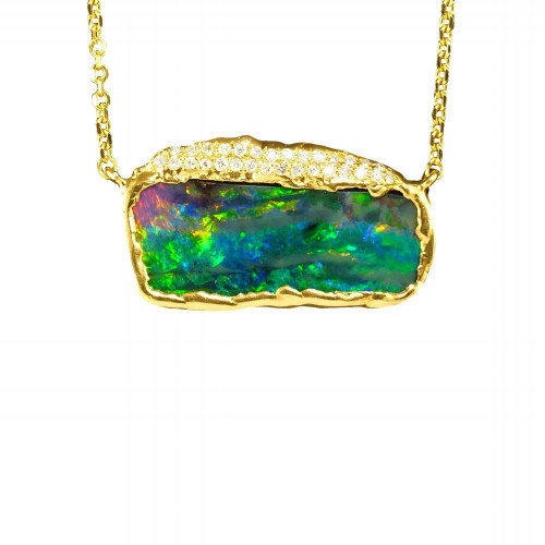 LIA'S MAGESTY 18KT  GOLD & DIAMOND NATURAL AUSTRALIAN  BOULDER OPAL NECKLACE