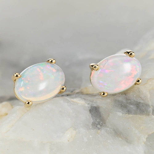 BRILLIANT FIRE 18KT GOLD PLATED AUSTRALIAN WHITE OPAL STUD EARRINGS