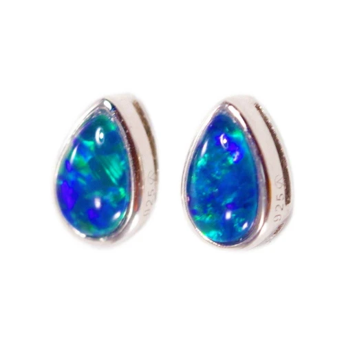 BLISSFUL PASSION STERLING SILVER GENUINE AUSTRALIAN OPAL STUD EARRINGS