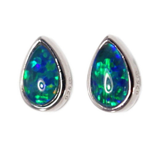 OCEAN GARDENS STERLING SILVER AUSTRALIAN BLACK OPAL STUD EARRINGS