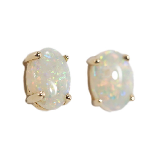 ELECTRIC RAINBOW 14KT GOLD NATURAL AUSTRALIAN WHITE OPAL STUD EARRINGS