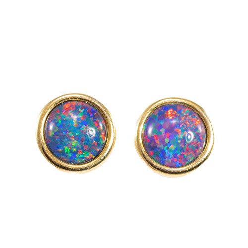 MAGICAL BRILLIANCE 18KT GOLD PLATED AUSTRALIAN BLACK OPAL STUD EARRINGS