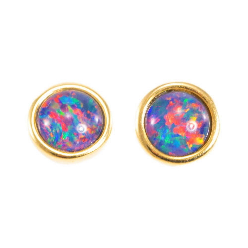 LOVING DESTINY 18KT GOLD PLATED AUSTRALIAN BLACK OPAL STUD EARRINGS