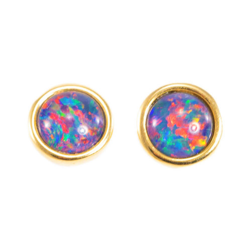 LOVING DESTINY 18KT GOLD PLATED AUSTRALIAN BLACK OPAL STUD EARRINGS
