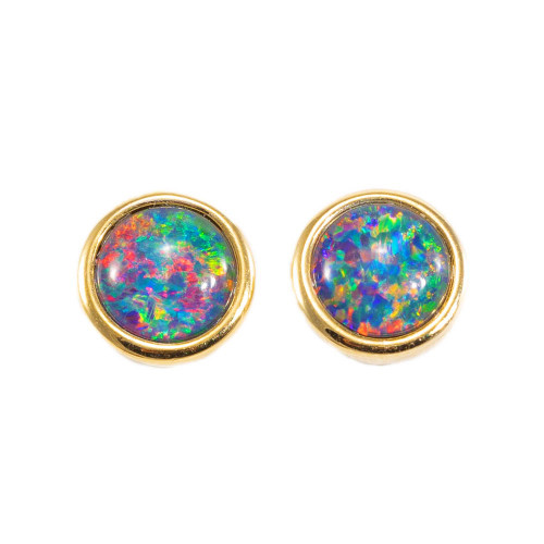 CAPTIVATING FLASH 18KT GOLD PLATED  AUSTRALIAN BLACK OPAL STUD EARRINGS
