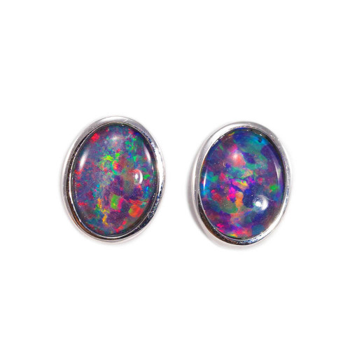 * 1 FLASH BLAST STERLING SILVER AUSTRALIAN BLACK OPAL STUD EARRINGS