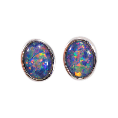 SHINE BLAST STERLING SILVER AUSTRALIAN BLACK OPAL STUD EARRINGS