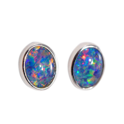 SHINE BLAST STERLING SILVER AUSTRALIAN BLACK OPAL STUD EARRINGS