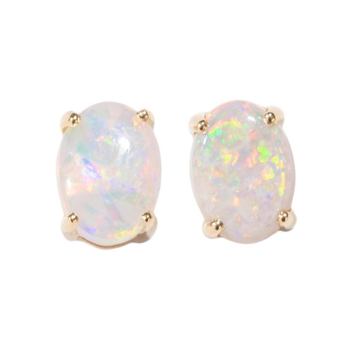 PASSIONATE EMBRACE 14KT GOLD NATURAL AUSTRALIAN WHITE OPAL STUD EARRINGS