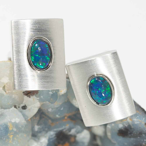   *  LOVE ENCHANTMENT STERLING SILVER AUSTRALIAN OPAL CUFF LINKS