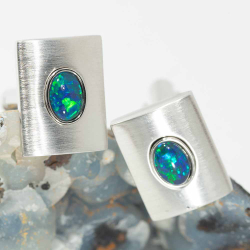 ENCHANTED TREEHOUSE STERLING SILVER GENUINE AUSTRALIAN OPAL CUFFLINKS