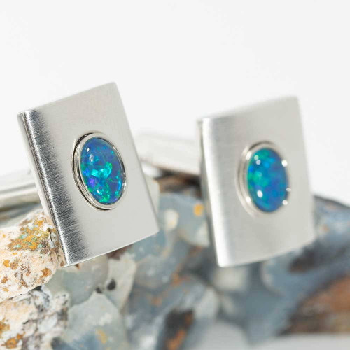 FOREST LAKE STERLING SILVER OPAL CUFFLINKS