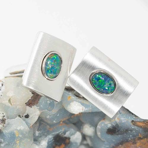 SKY GRASS LOVE STERLING SILVER OPAL CUFFLINKS