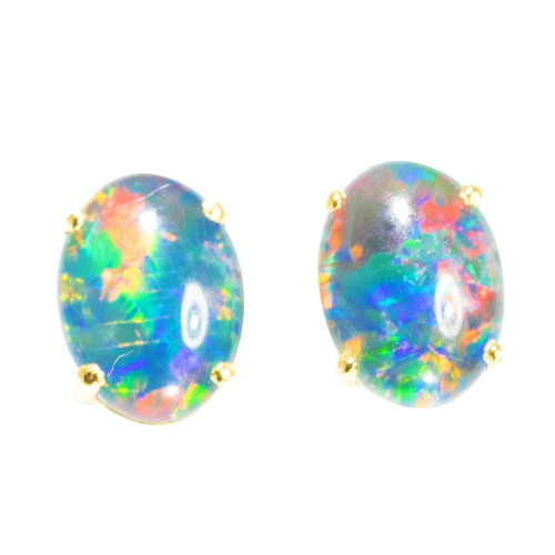 BRILLIANT RAINBOW 18kt GOLD PLATED AUSTRALIAN  OPAL STUD EARRINGS