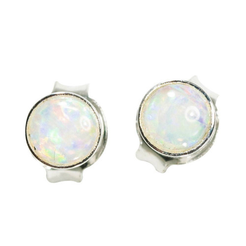 BRIGHT MELODY STERLING SILVER NATURAL AUSTRALIAN WHITE OPAL STUD EARRINGS