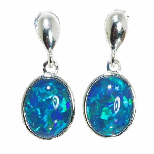 BRIGHT STRENGTH 14KT WHITE GOLD AUSTRALIAN OPAL DROP EARRINGS