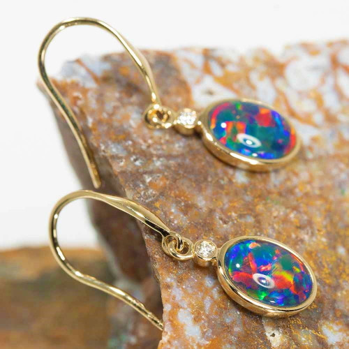PARADISE WONDERLAND ADVENTURE 14KT YELLOW GOLD & DIAMOND AUSTRALIAN OPAL DROP EARRINGS