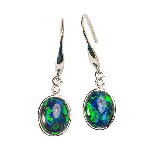 MAGICAL DESTINY 14KT WHITE GOLD & DIAMOND AUSTRALIAN OPAL DROP EARRINGS